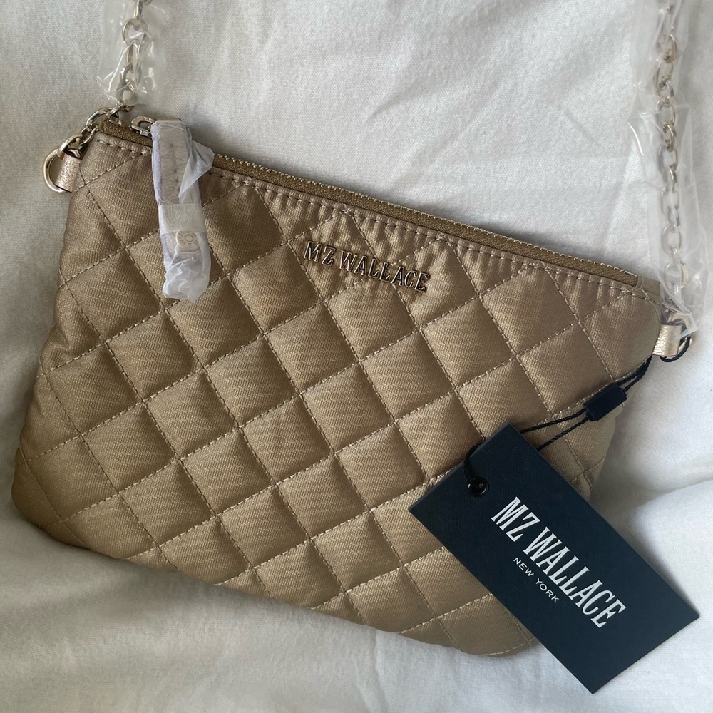 NWT MZ Wallace Ruby-XS Gold Metallic Quilted Nylon Crossbody